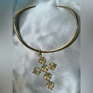 Semiprecious gemstone cross pendant with collar necklace 18k vermeil gold